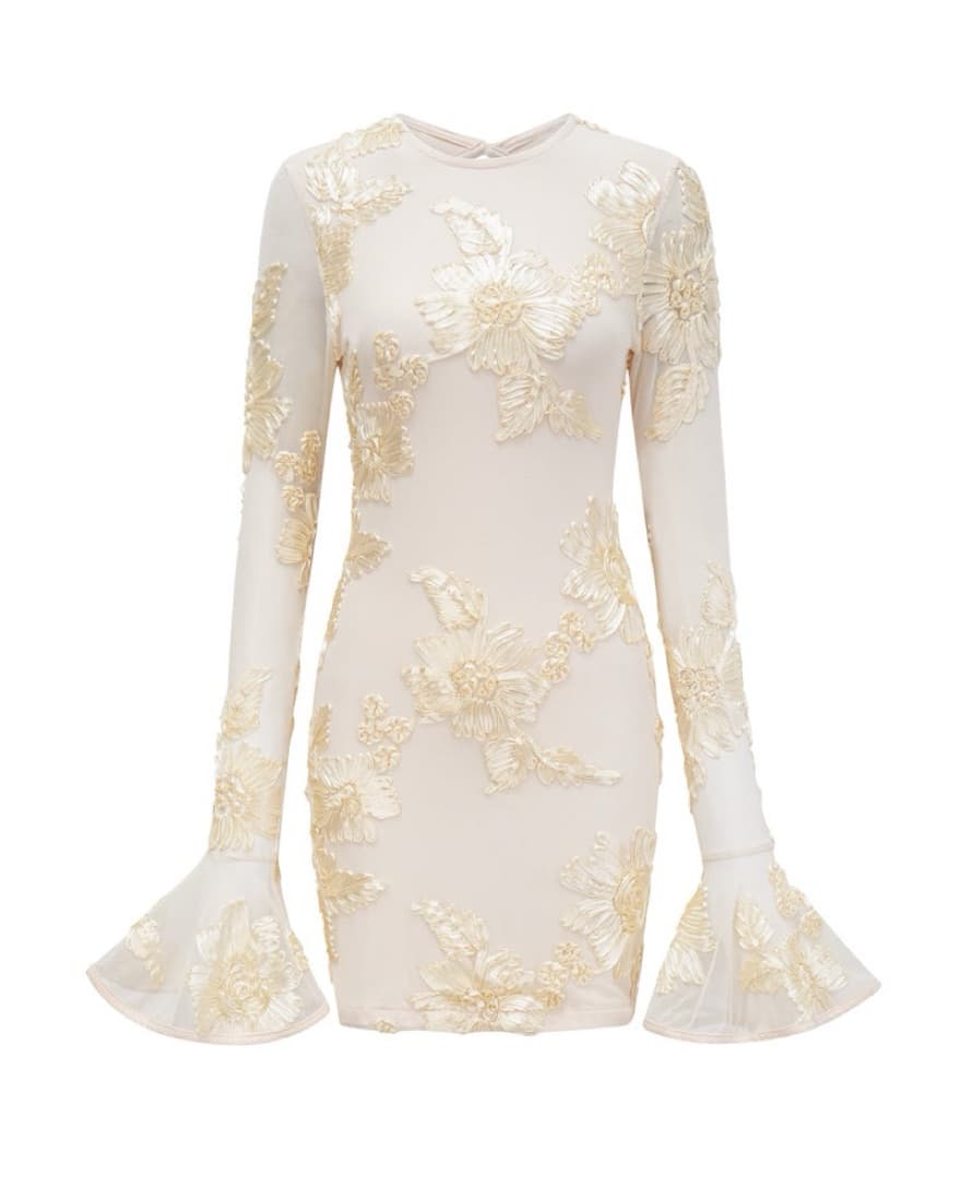 White Lace Long Sleeve Mini Dress - Image 6