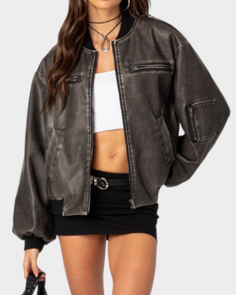 Faux Leather Bomber - Image 4