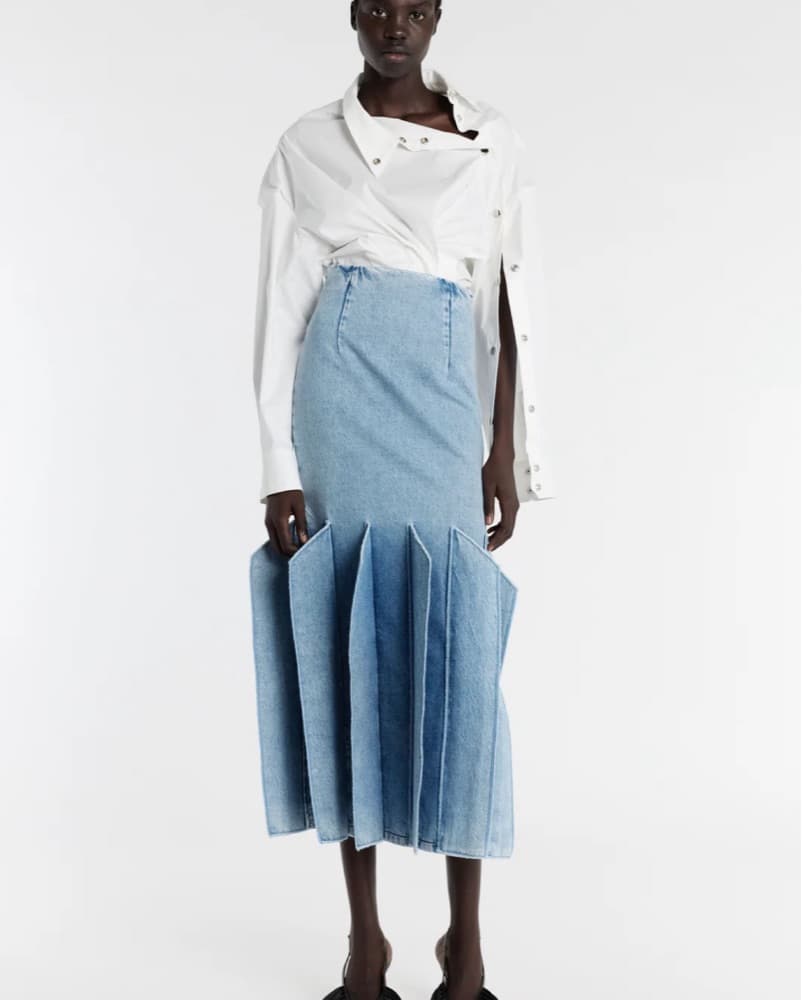 Awake Mode Ruffle Denim Maxi Skirt - Image 3
