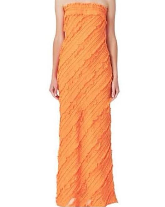 Orange Strapless Ruffled Dress - Image 1