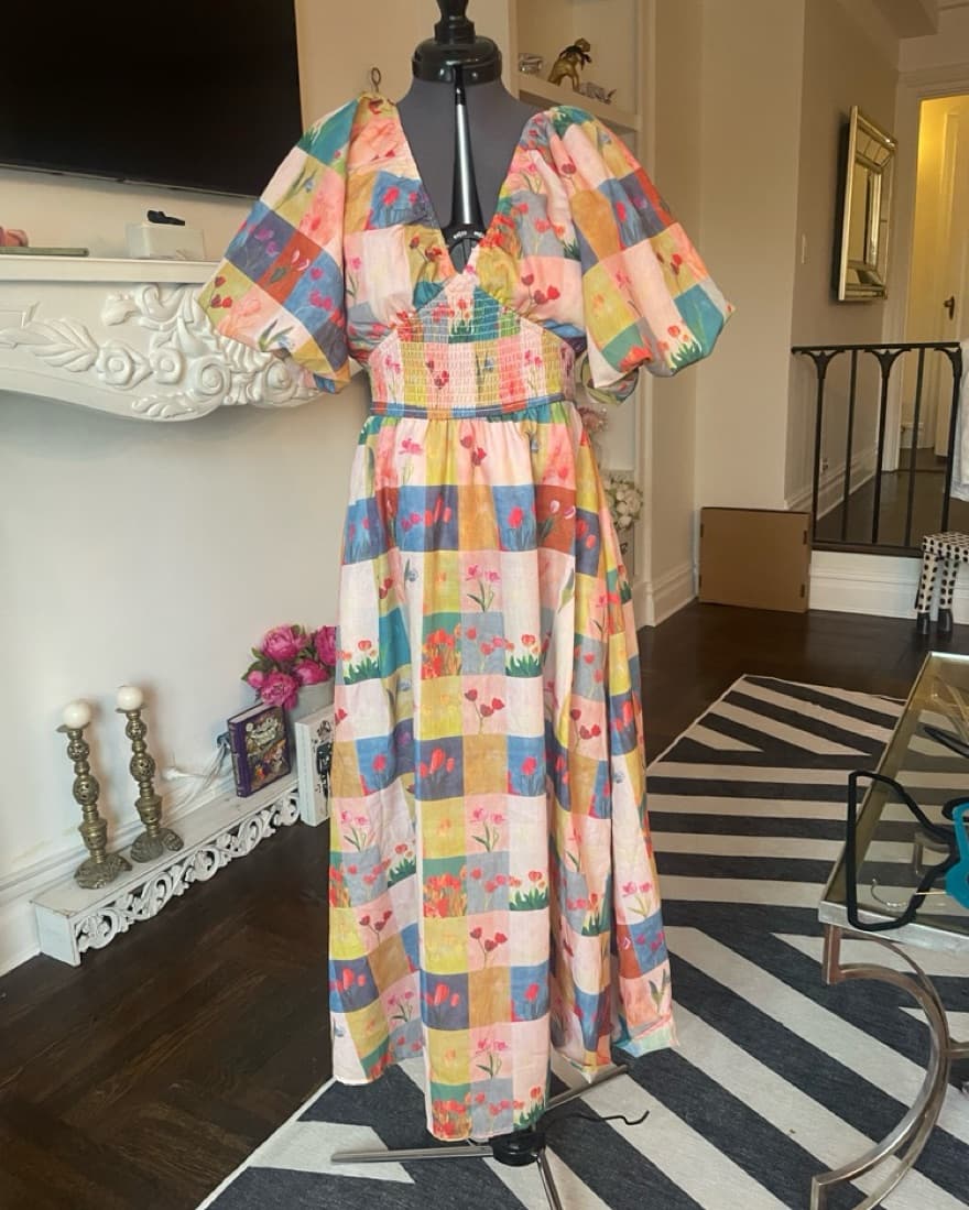 Vibrant Floral Patchwork Midi Dress - Image 4