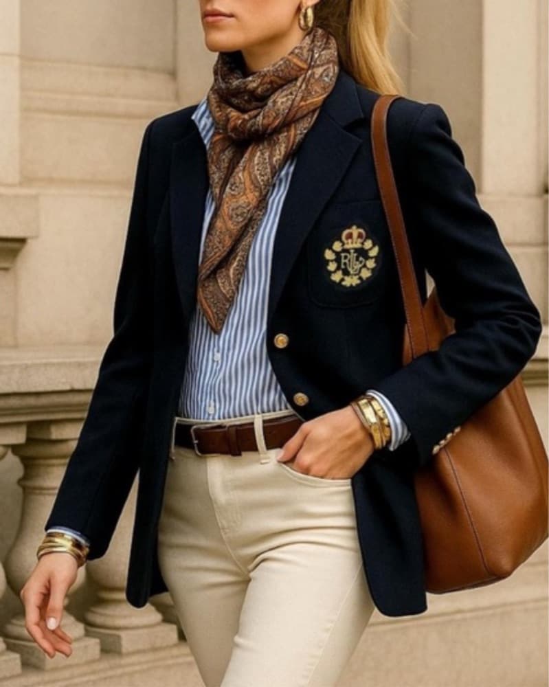 Elegant Navy Blazer with Crest Detail - Image 1