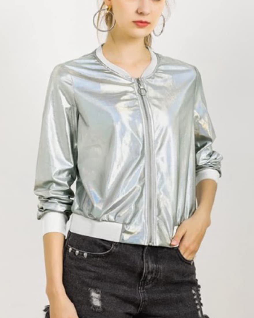 Holographic 90’s Metallic Bomber Jacket - Image 2