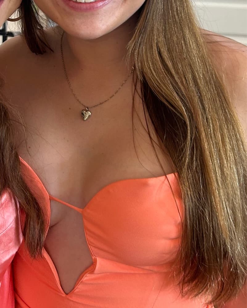 Bardot Strapless Coral Dress - Image 2