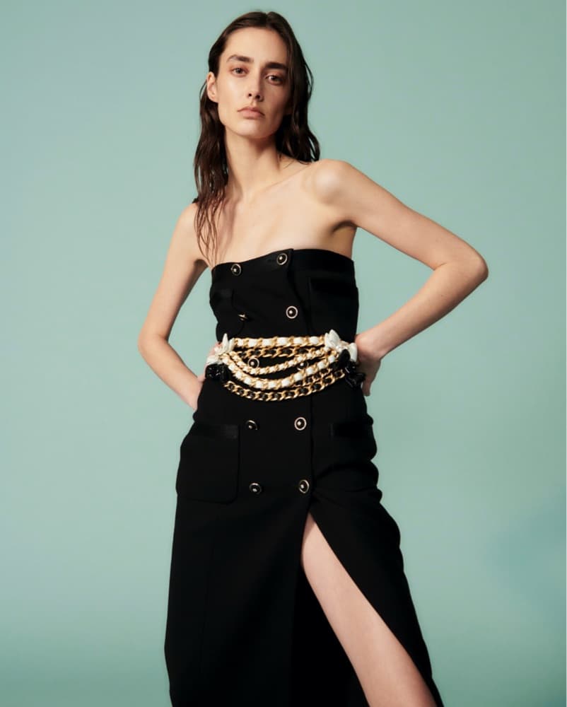 CHANEL Black Strapless Wool Dress - Image 3
