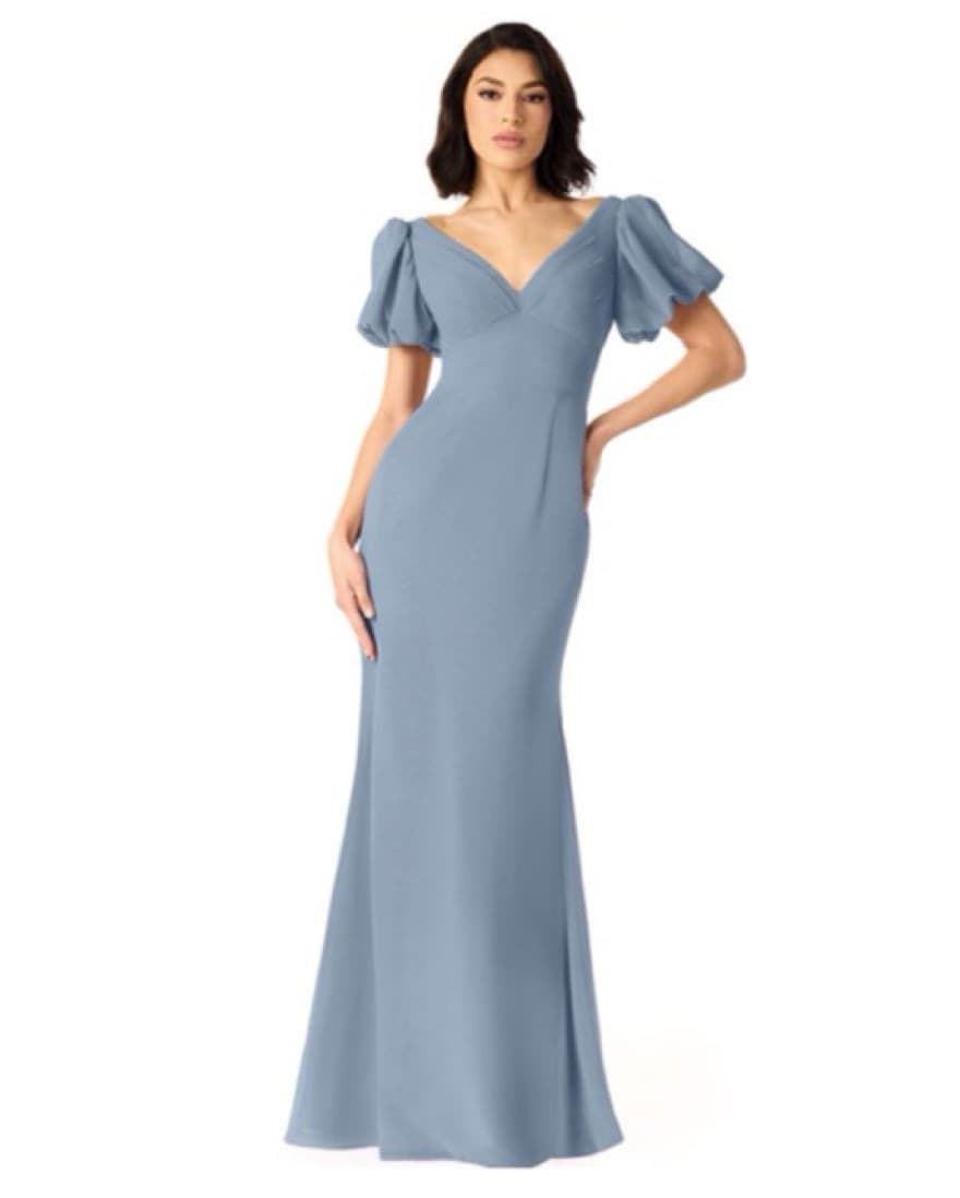 Elegant Powder Blue Puff Sleeve Gown - Image 1