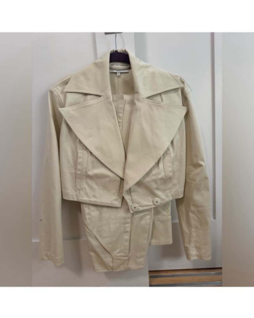 SET! Chic Beige Trench Jacket Pant Set - Image 2