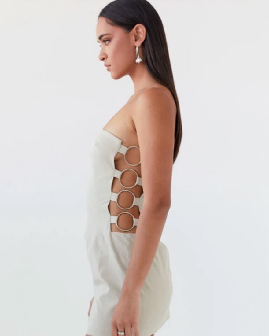 Peppermayo Strapless Mini Dress Beige - Image 2
