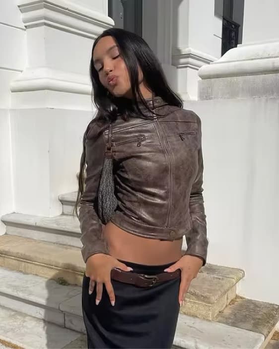 Lioness Bella Moto Jacket in Chocolate - Image 1