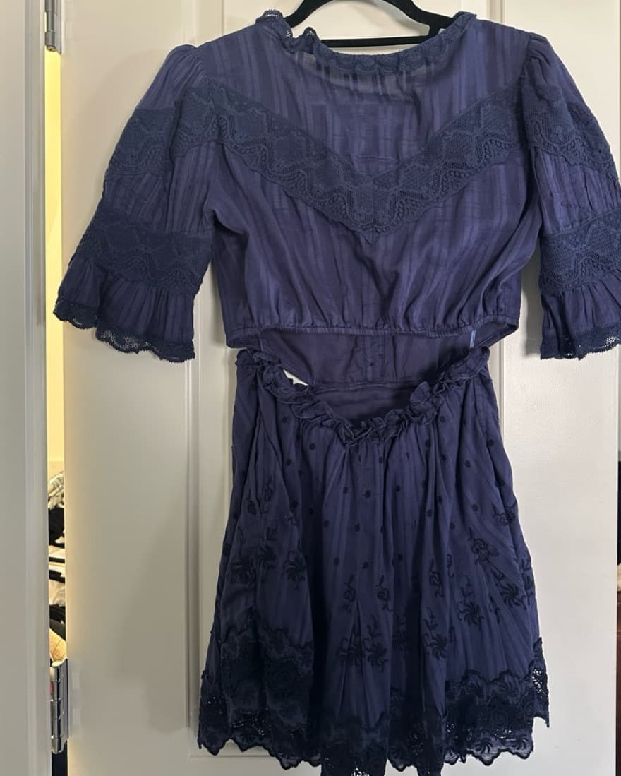 LoveShackFancy Navy Cutout Mini Dress - Image 4