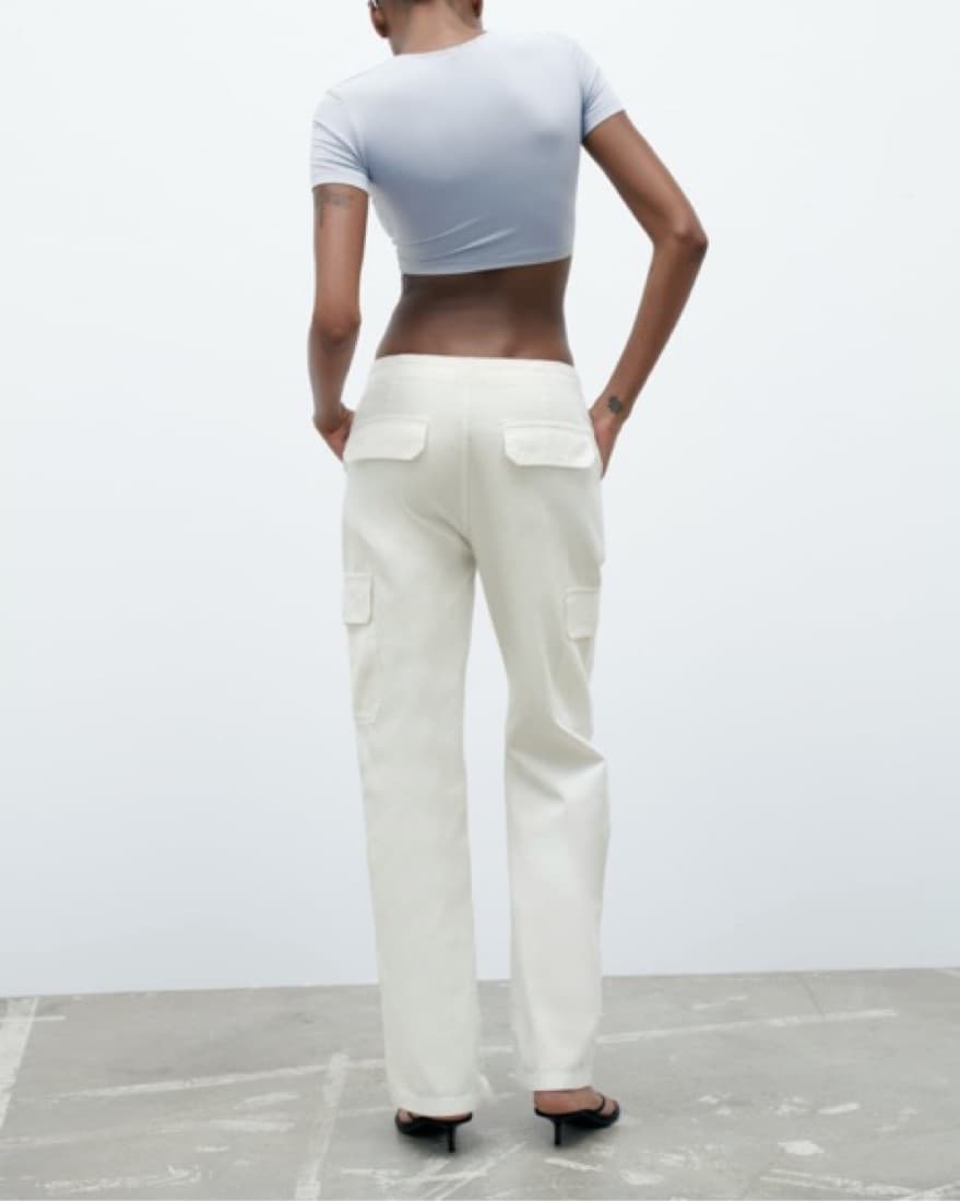 White Straight High Rise Cargo Pants  - Image 3