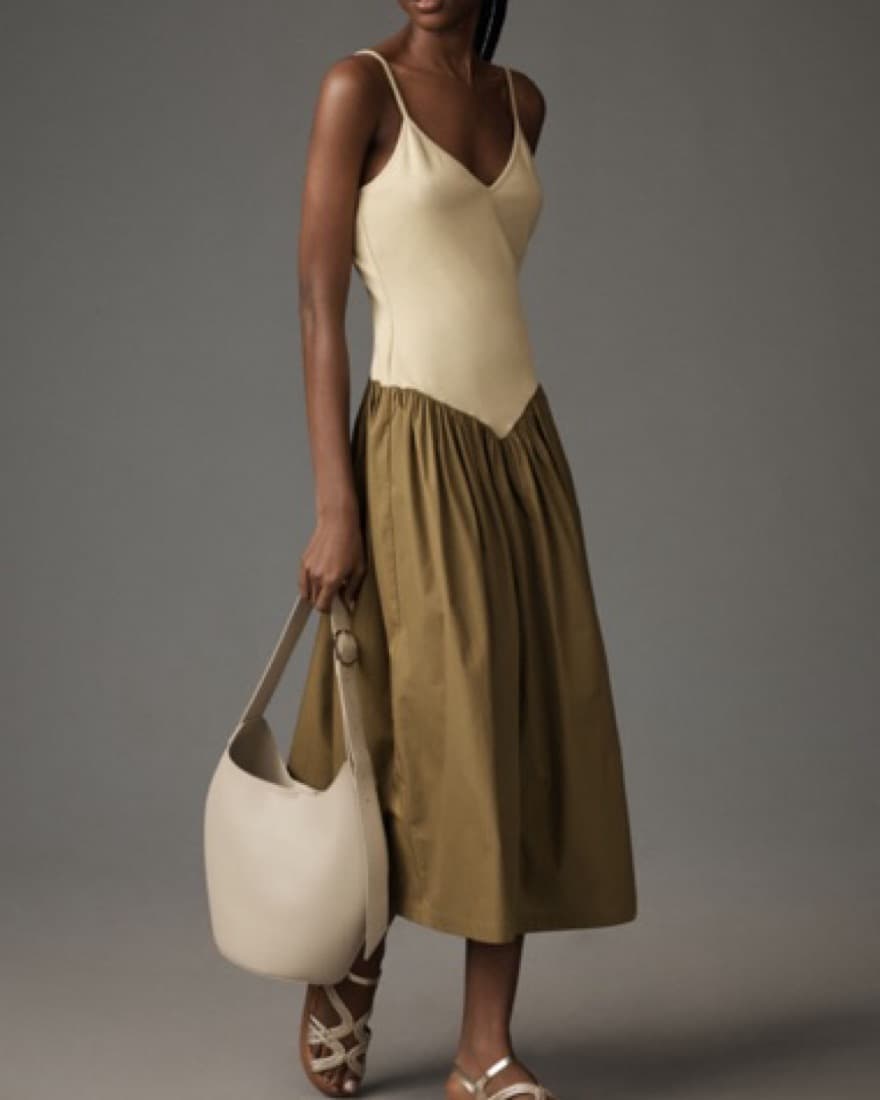 Maeve Drop Waist Poplin Midi Dress - Image 1