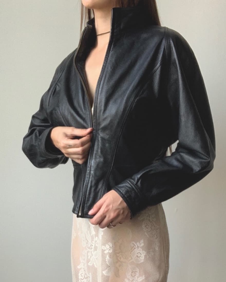 Vintage Black Leather Jacket - Image 2