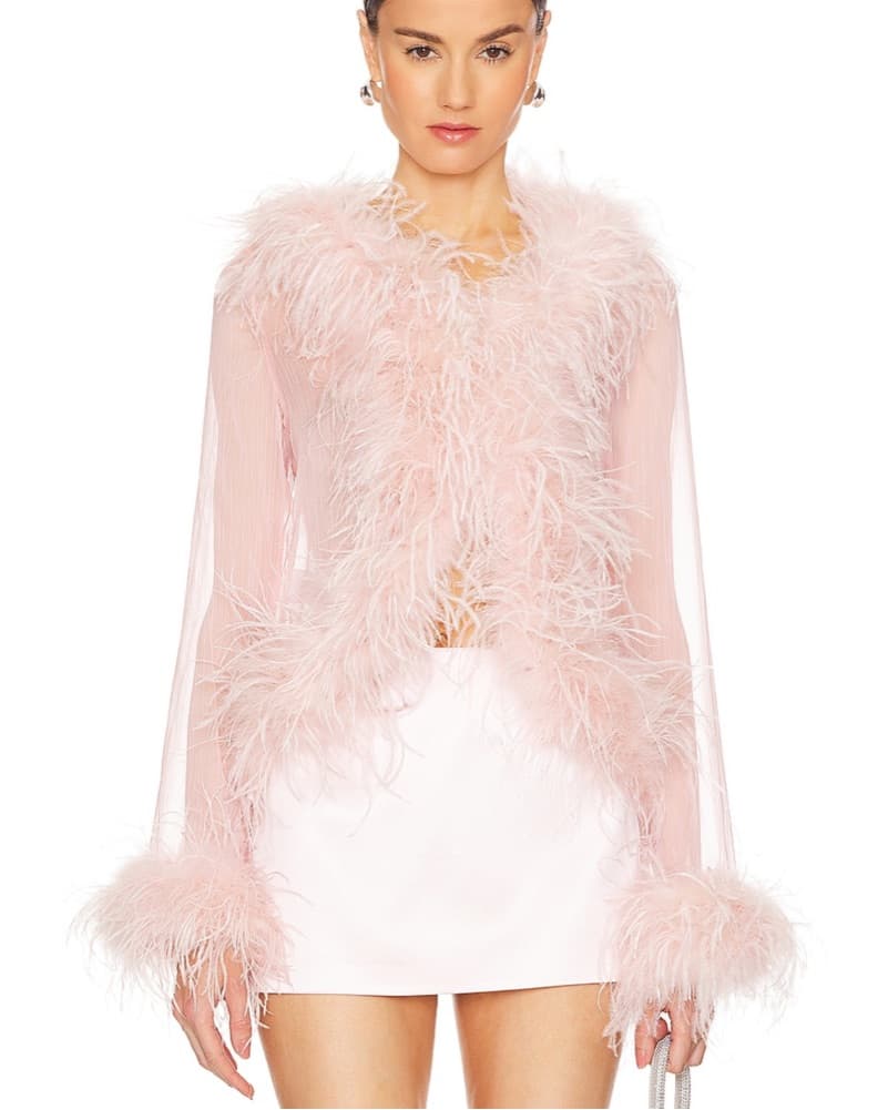 Gigi Feather Blouse Pink - S - Image 1