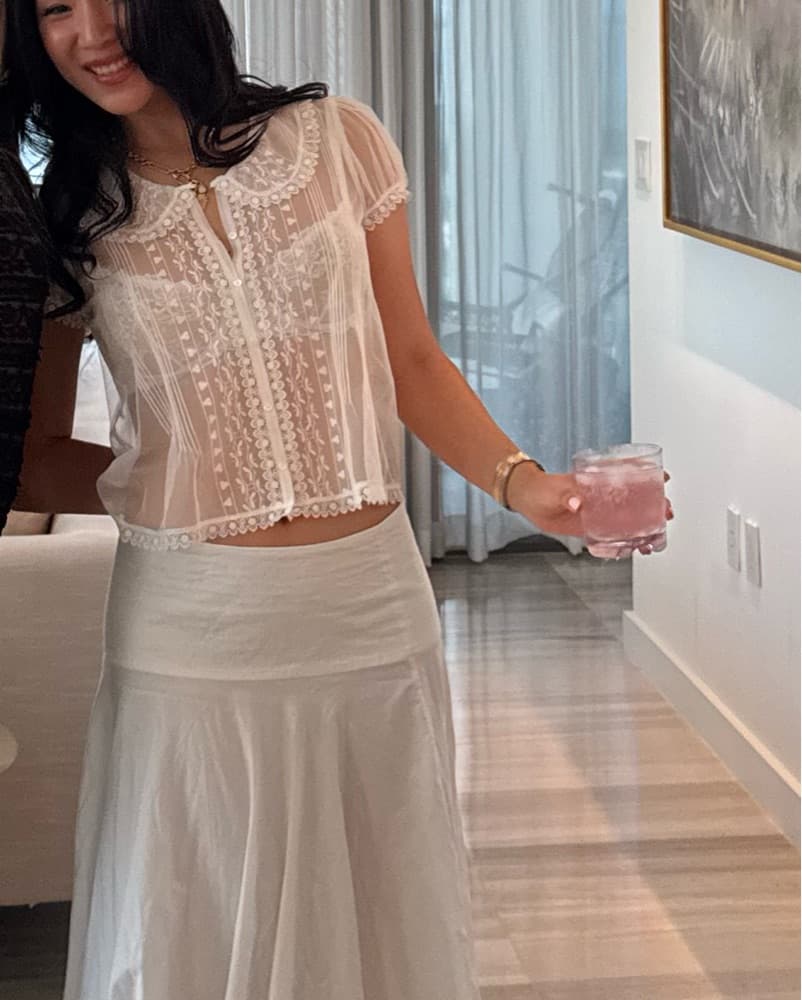 Lace Mesh Doen White Blouse - Image 3