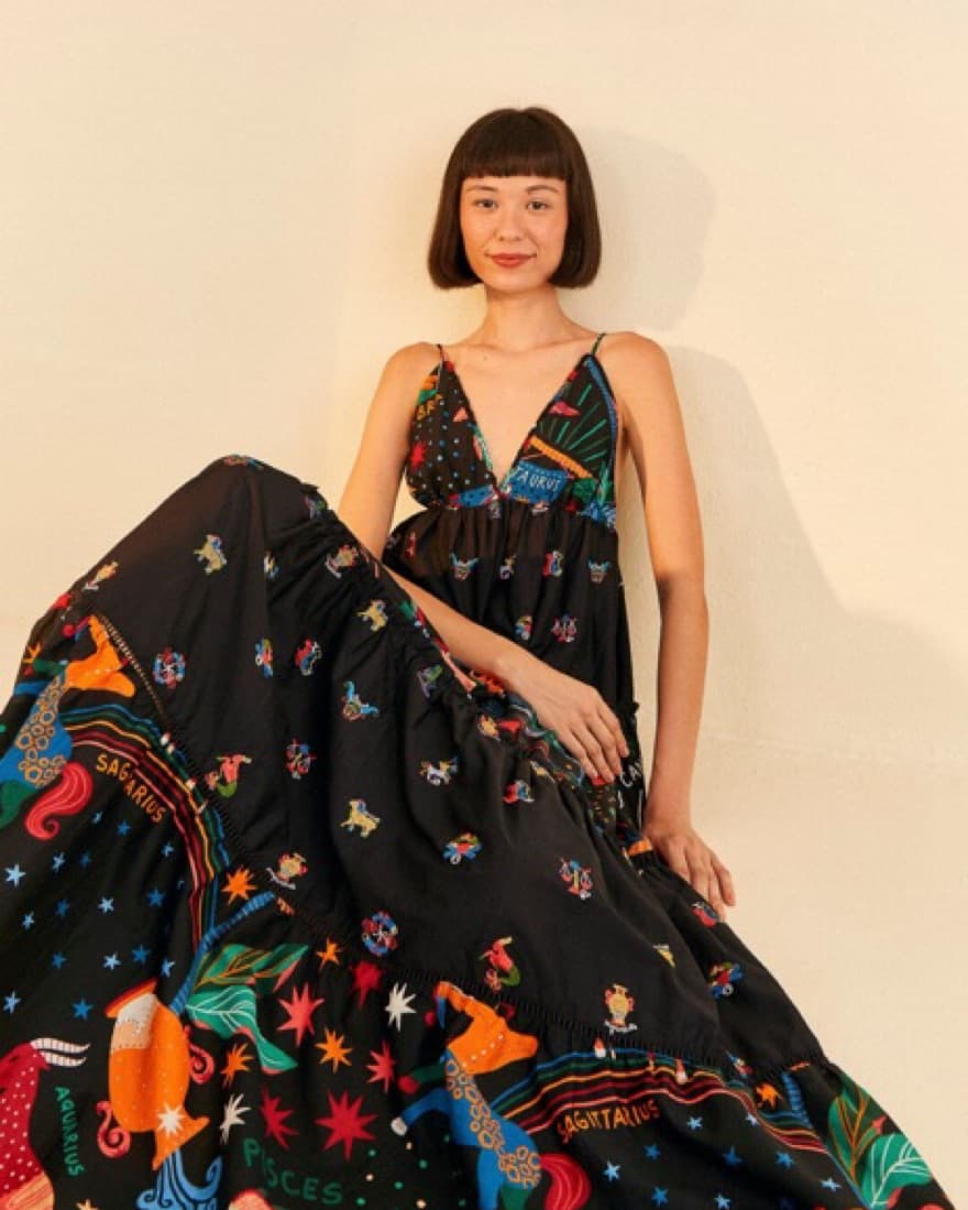 Farm Rio Zodiac Embroidered Dress - Image 4