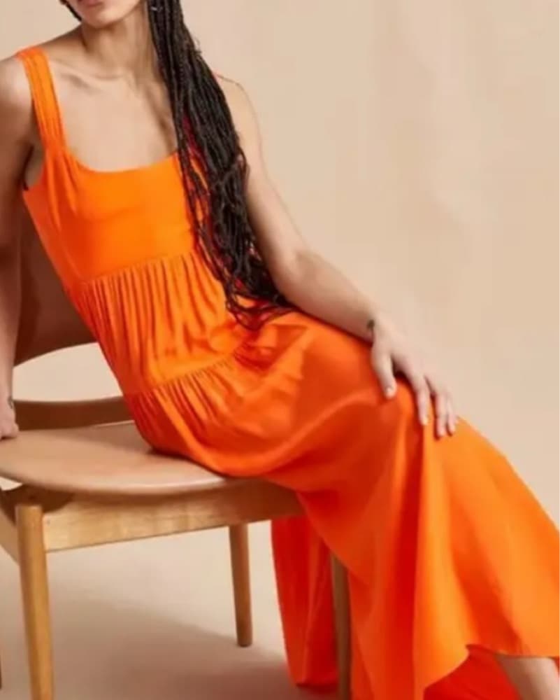 La Ligne Vanessa Orange Silk Midi Dress - Image 1