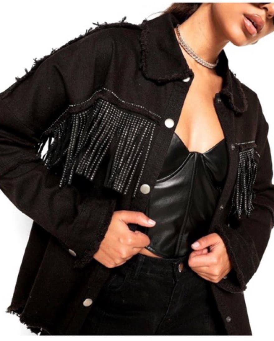 zara fringe sequin jean jacket  - Image 1
