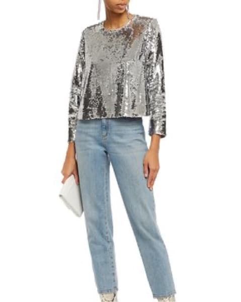 Ganni Sequined Georgette Top In Silver - Image 4