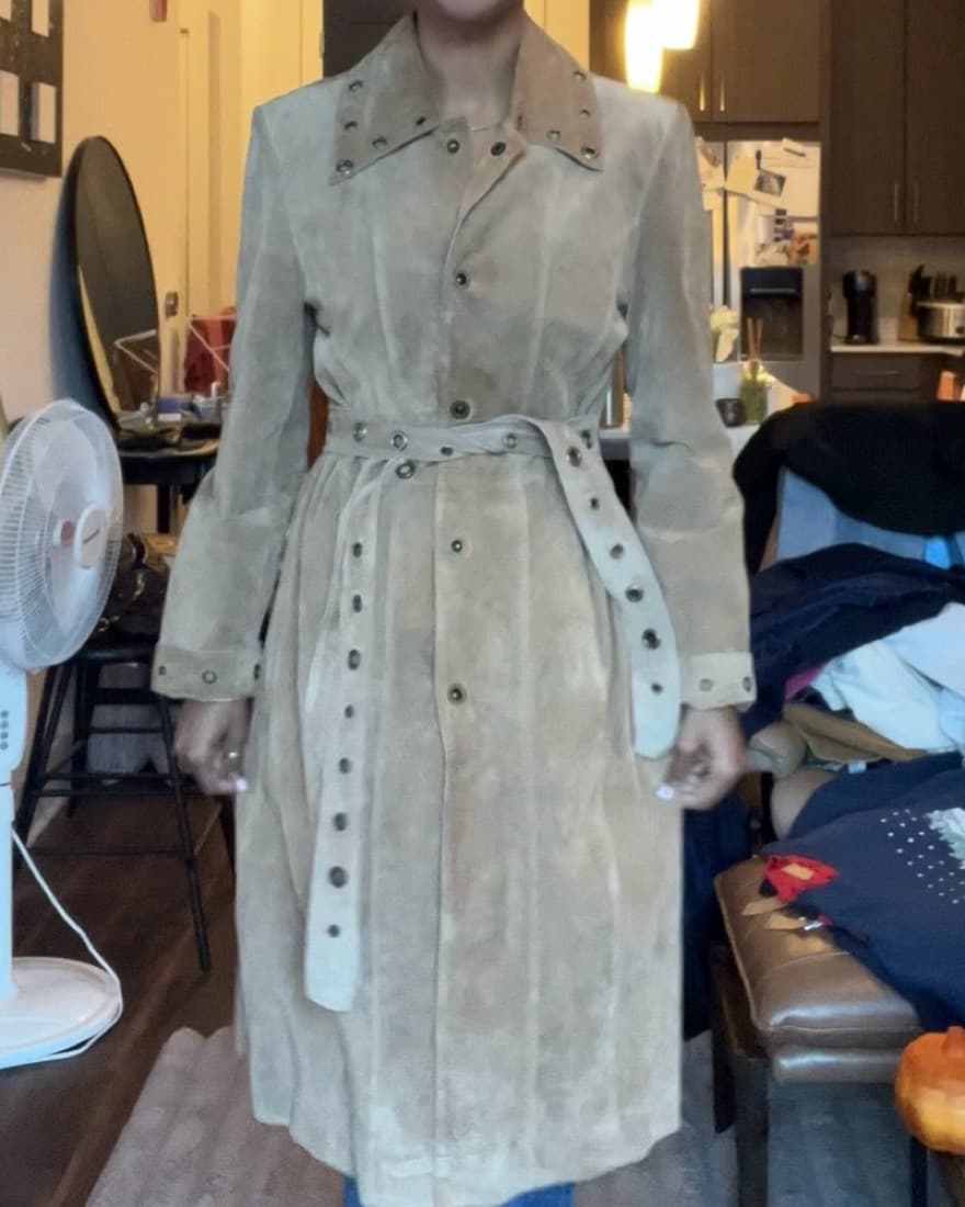 Suede Studded Trench Coat/Jacket - Image 1
