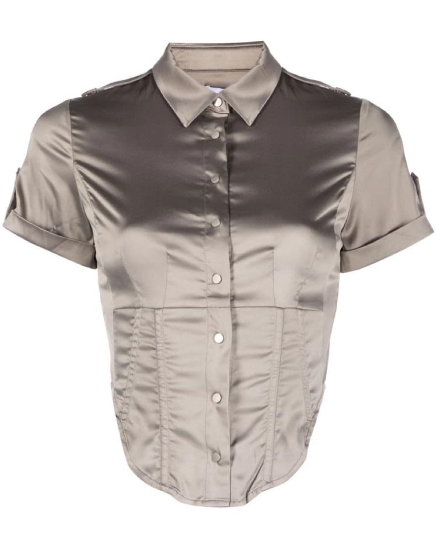 Miaou Button Down Corset Shirt in Silver - Image 1