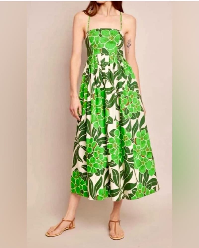 Cara Cara Green Floral Midi Dress - Image 1