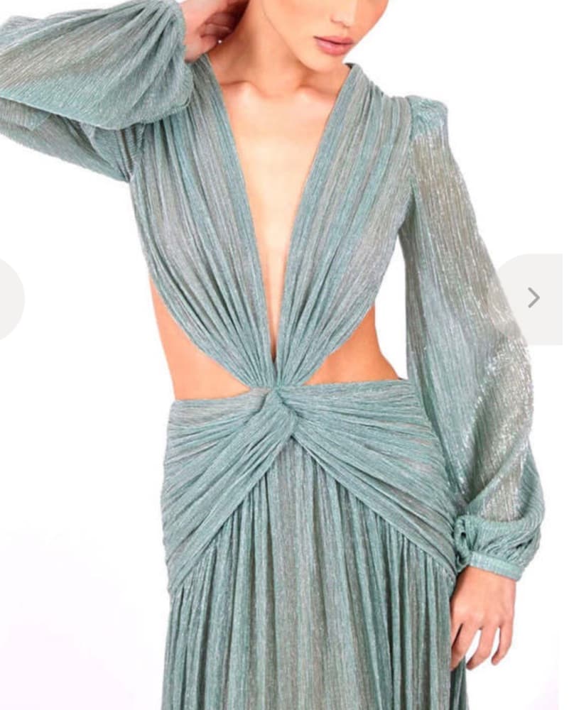Pat Bo V Neck Silver Cutout Gown - Image 6