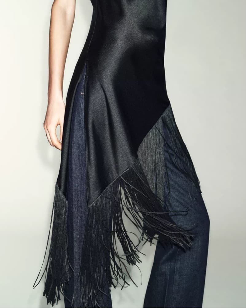Zara Fringe Black Satin Top - Image 1