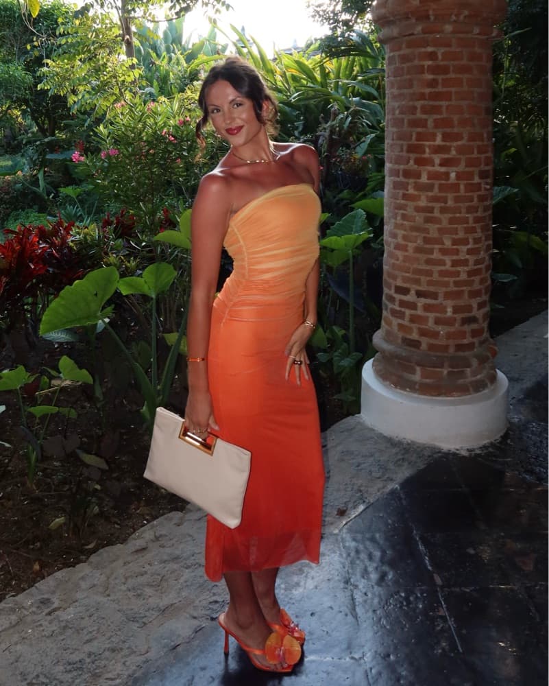 Orange, Yellow, Red Strapless Dress - Image 1