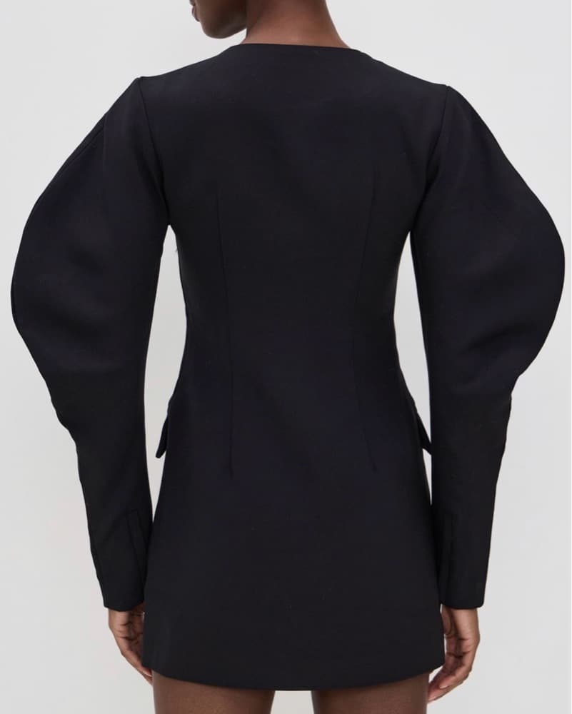 Line & Dot Puff Sleeve Dress - Image 2