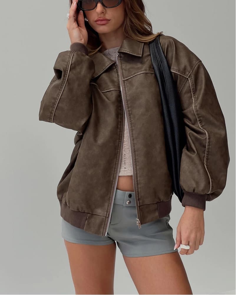 Goldsmith Faux Leather Bomber Jacket - Image 4