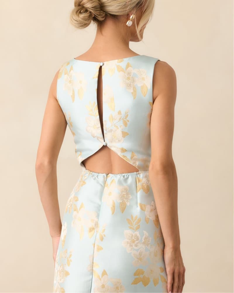 Sky Blue Floral Jacquard Mini Dress - Image 3