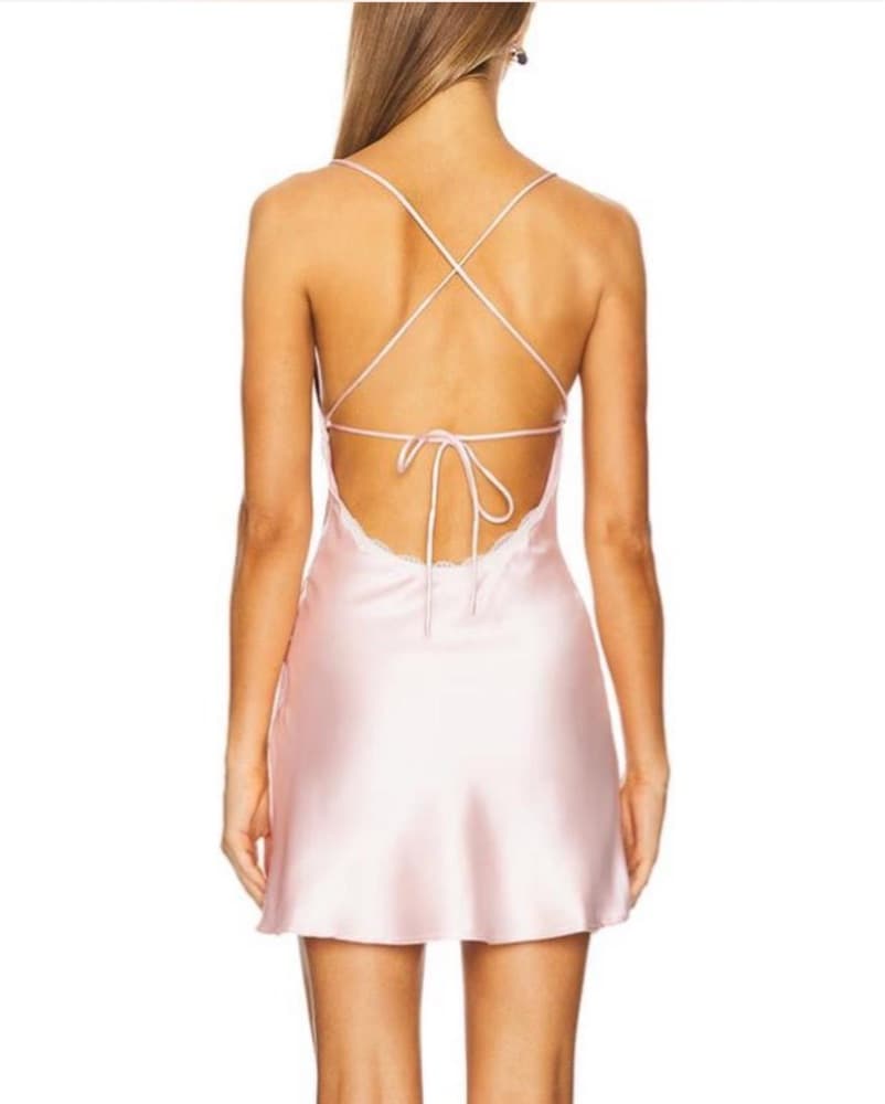 Revolve Nadya Pink Satin Slip Dress - Image 2