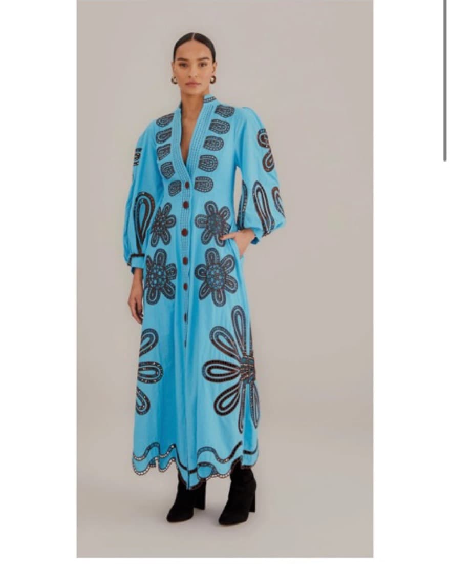 Blue Embroidered Cotton Maxi Dress - Image 1