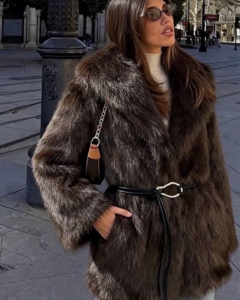 Brown Faux Fur Coat - Image 2