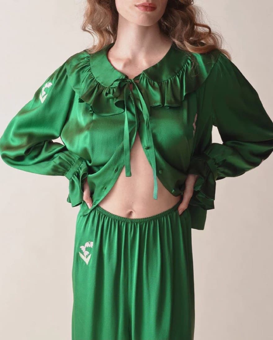 Doen Solange Top - Green Silk - Image 2