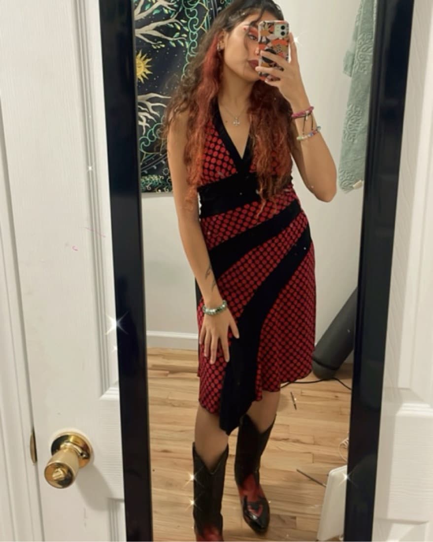 vintage red halter low back dress - Image 2