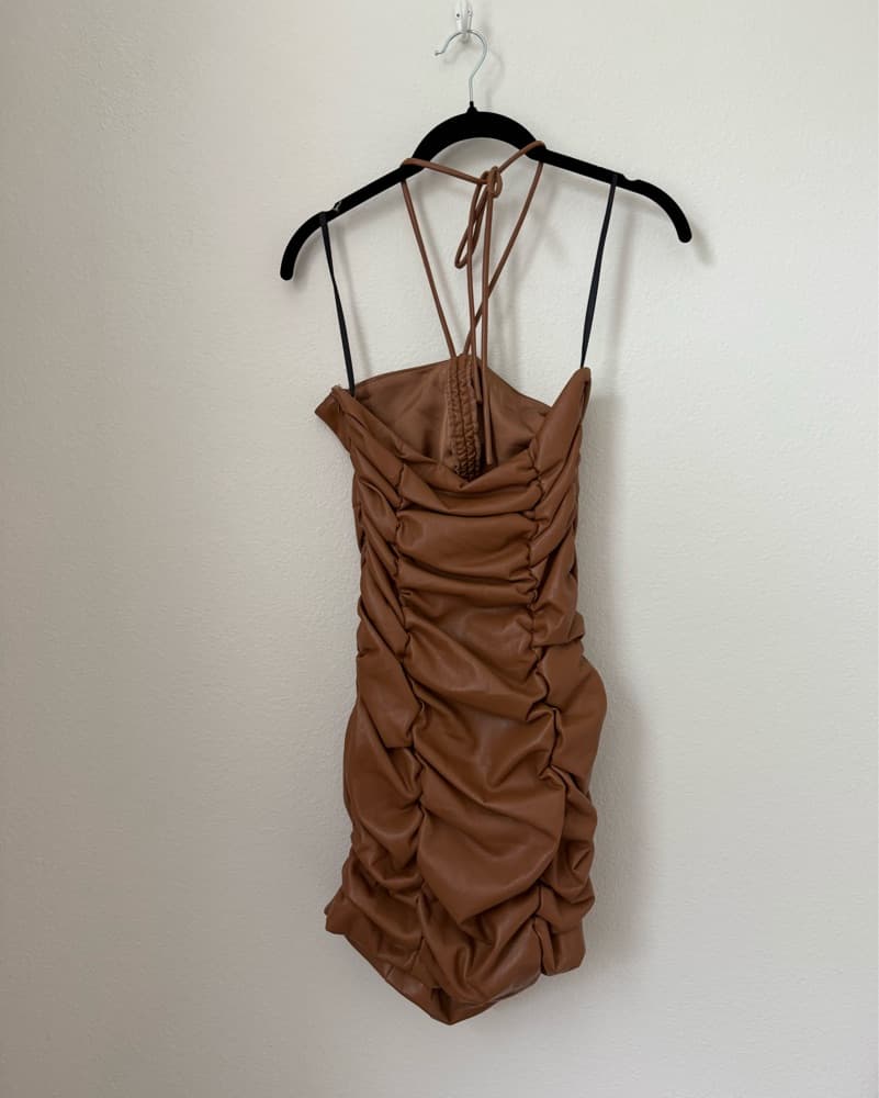 Revolve Ruched Faux Leather Mini Dress - Image 4