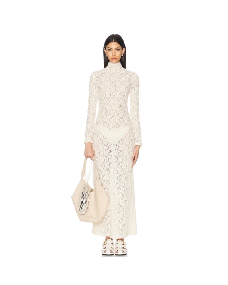 Enza Costa Puckered Lace Mock Neck Dress - Image 1