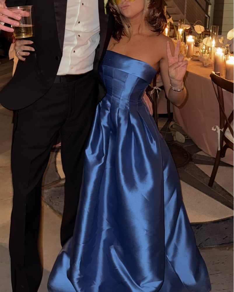 Black Tie Blue Satin Dress - Image 2