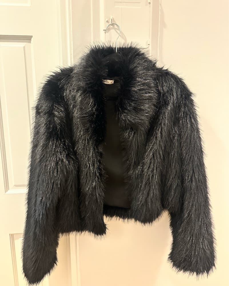 Black Faux Fur Coat - S-M - Image 2