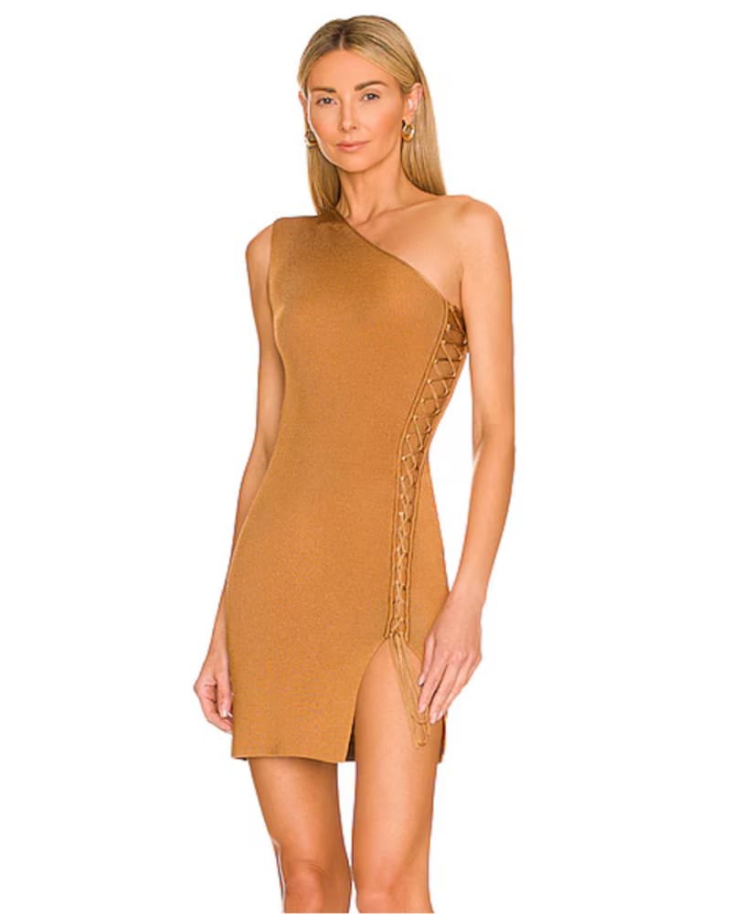 Velea Lace Up Mini Dress in Copper - Image 1