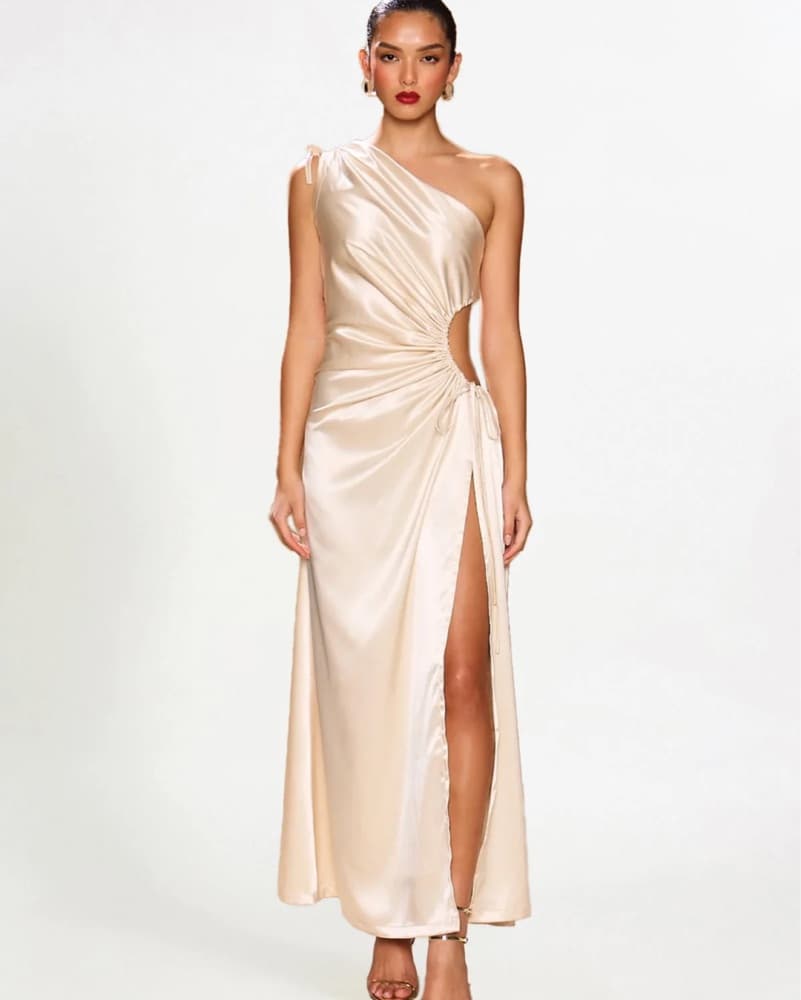 Sonya Moda Cream Satin beach Maxi Dress XS - Image 2
