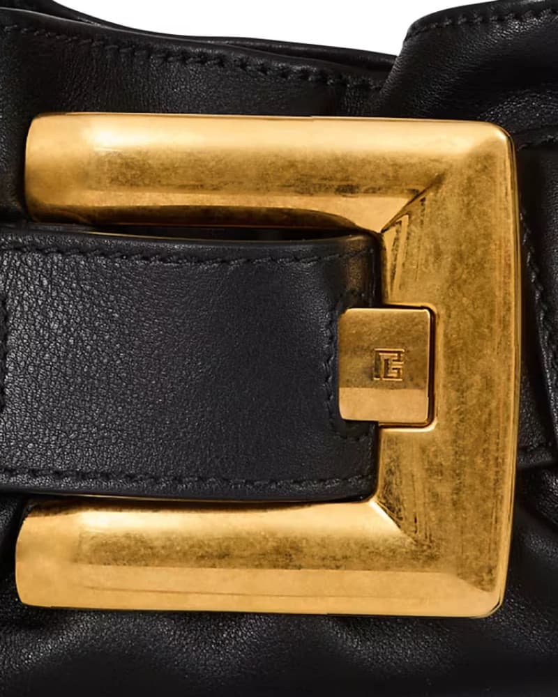 $995 Balmain Black Leather Buckle Clutch - Image 4