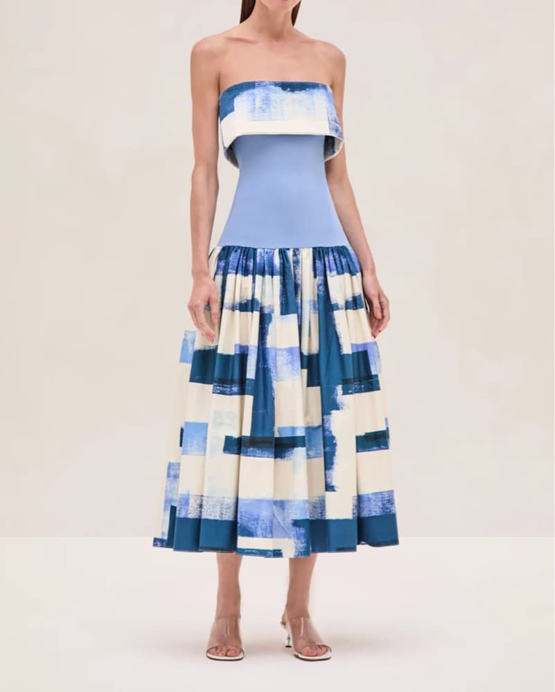 Alexis Blue and White Midi Dress - Image 2