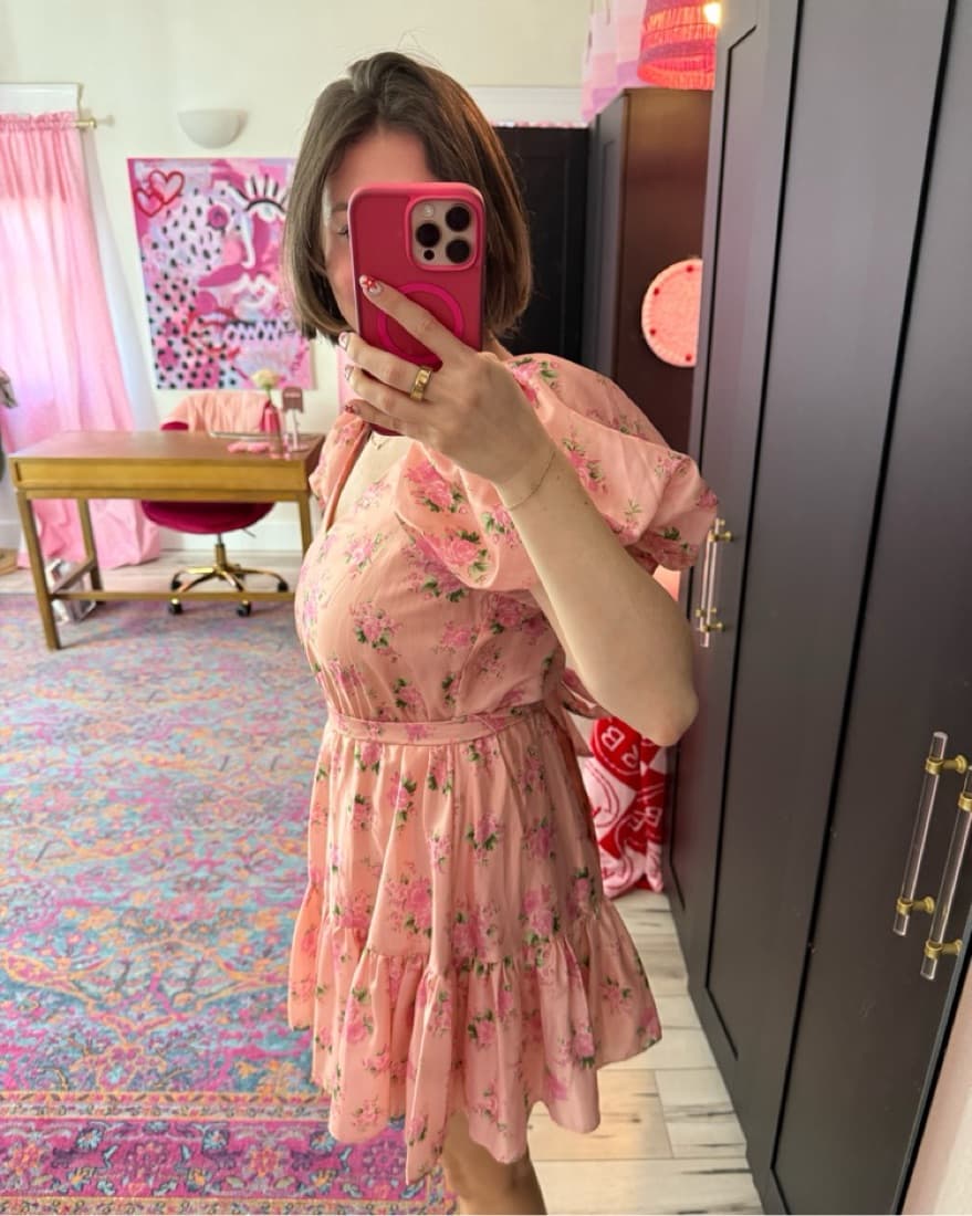 Pink Floral Puff Dress - Image 4