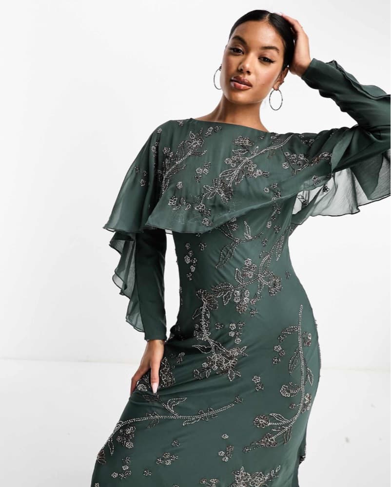 Asos Floral Embroidered Green Maxi Dress - Image 2