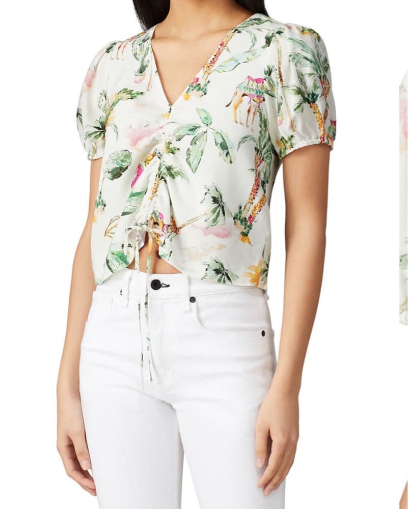 Tropical Print Puff Sleeve Blouse - Image 1