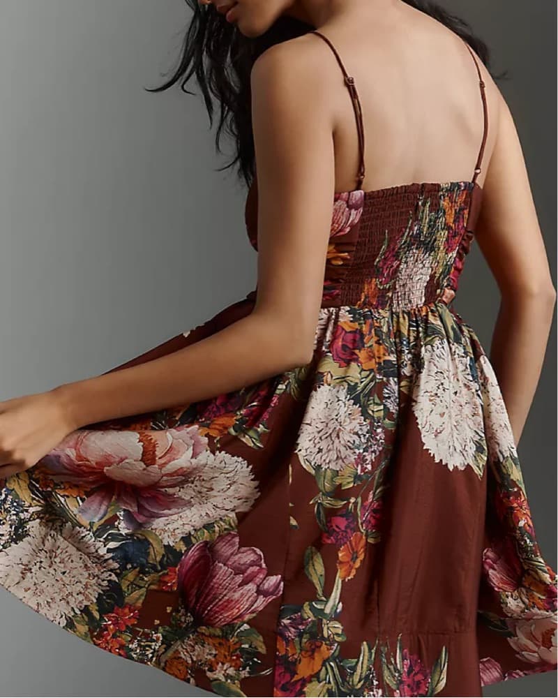 Brown Floral Mini Dress - Image 2