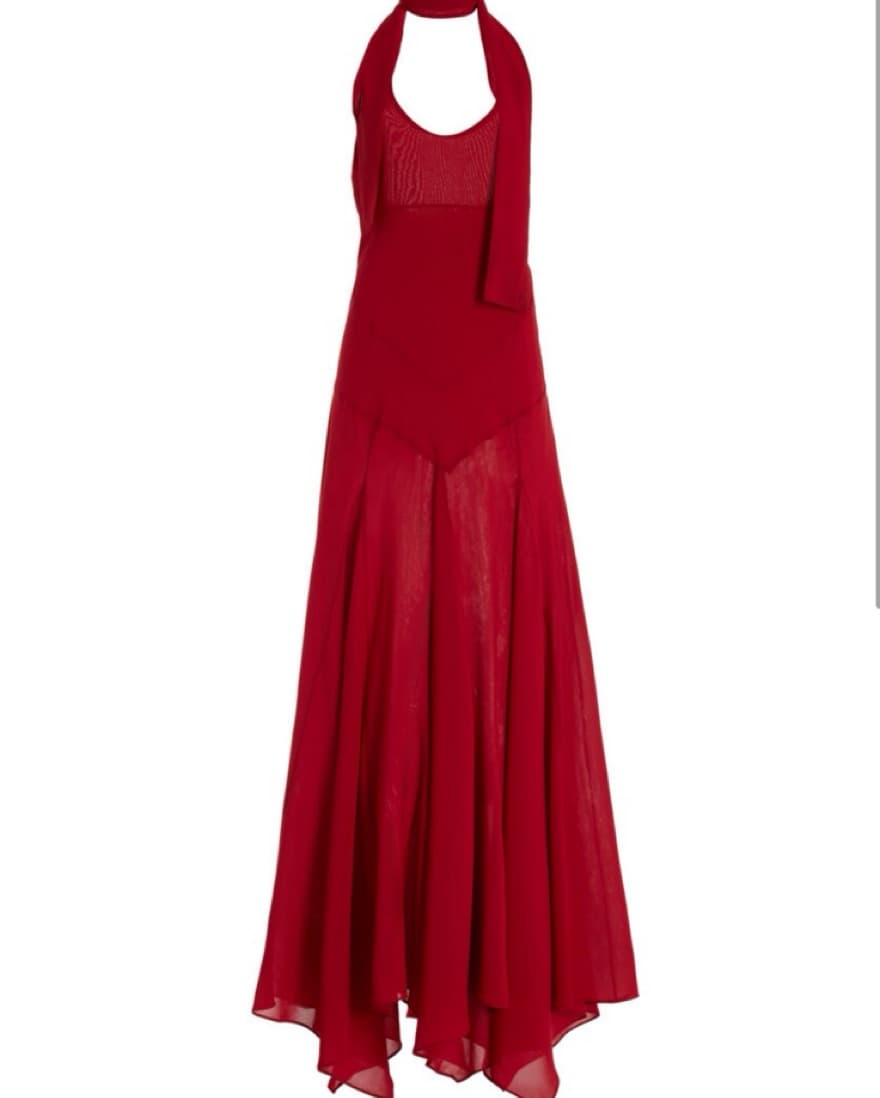 Seidres Red Maxi Dress With Scarf Neck - Image 1